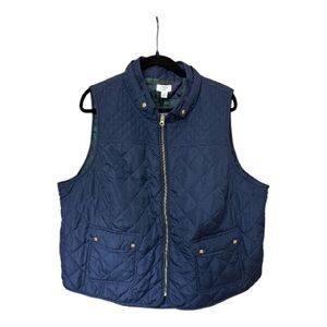 Crown & Ivy 3X Quilted Puffer Vest Blue Navy Lightweight Layering NWT